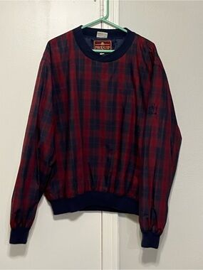 Vintage ProQuip Men’s Plaid Pullover Jacket Lined Golf Crew Neck XL Red Blue